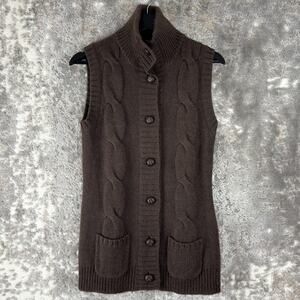 H&M LOGG Size M Alpaca Wool Blend Cable Knit Sleeveless Button Sweater Vest